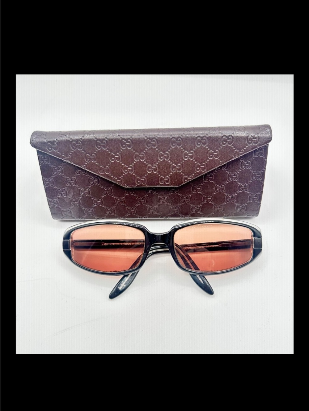 GUCCI WRAP SHIELD Y2K RECTANGULAR BLACK W/ BROWN PRESCRIPTION LENCES SUNGLASSES